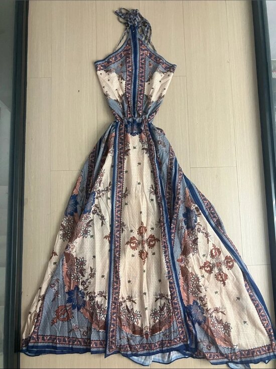 Zimmermann Dresses & Skirts - Zimmermann Cream Maxi Dress with Blue & Brown Paisley Border